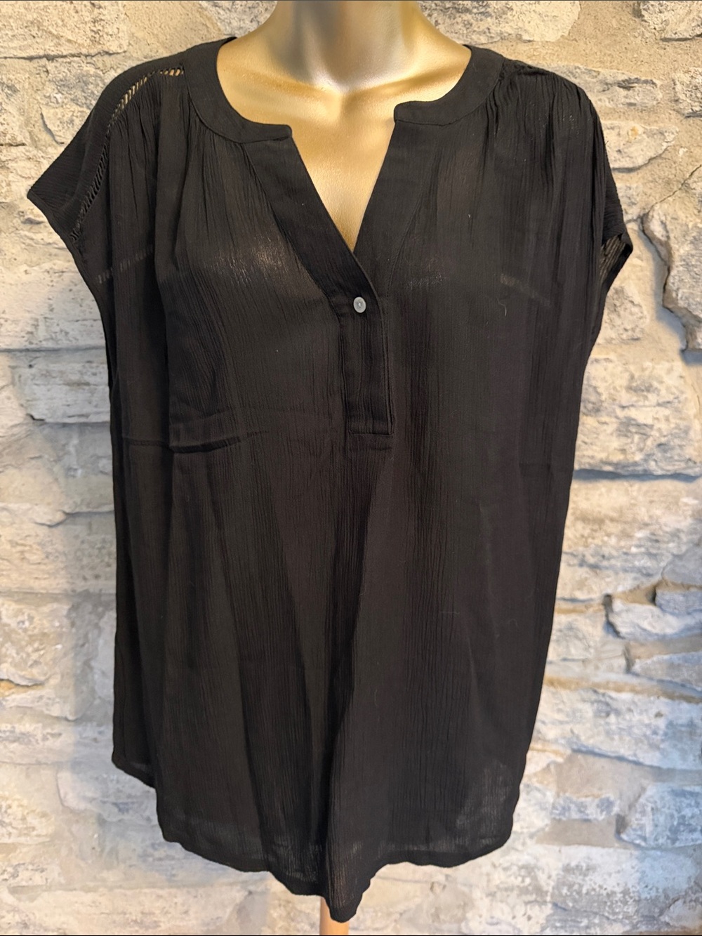 Split V-Neck Crinkle Blouse